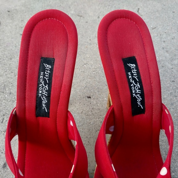 Betsey Johnson Polka Dots Cork Stiletto Peep Toe - Picture 3 of 8